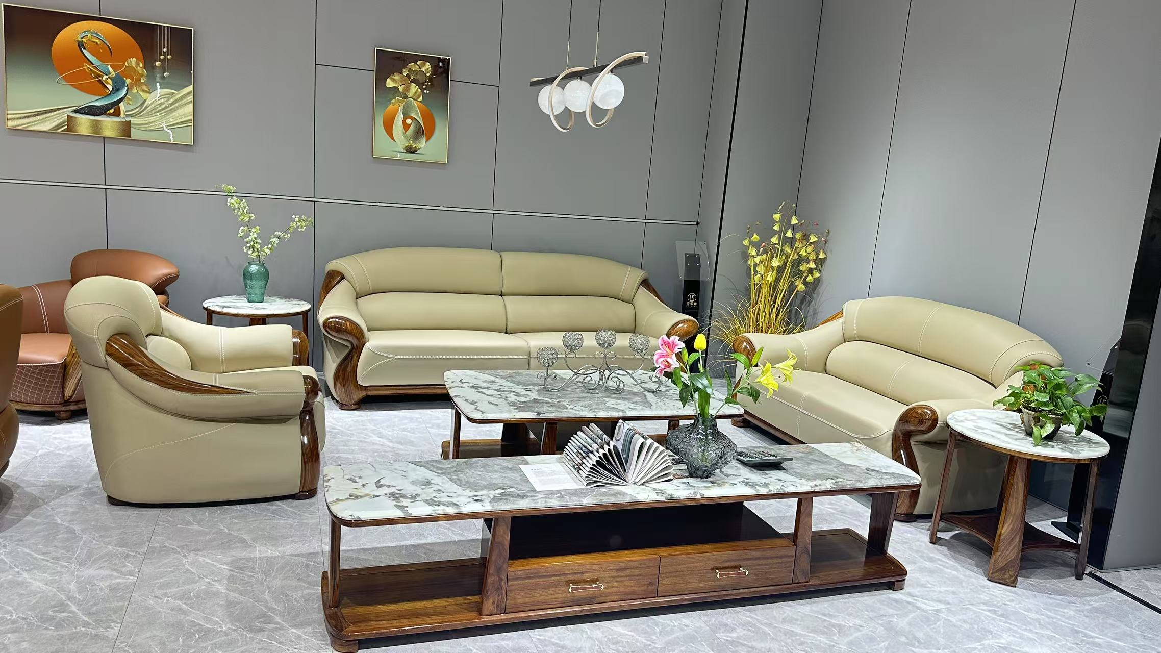 乌金木真皮沙发 1+2+3