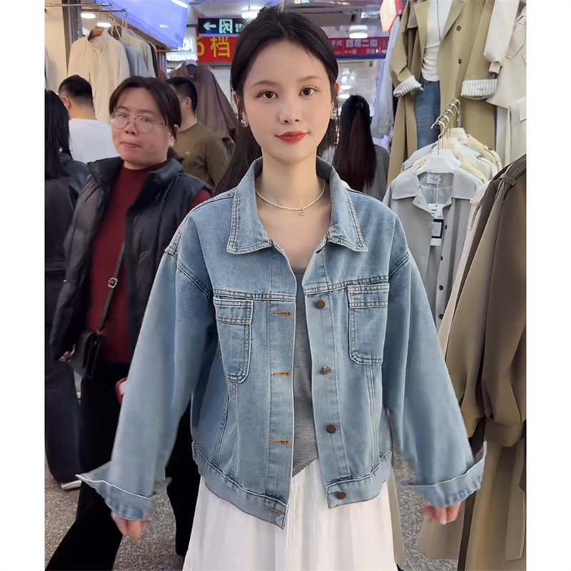 2025春秋季新款韩版宽松显瘦短款夹克上衣美式复古蓝色牛仔外套女