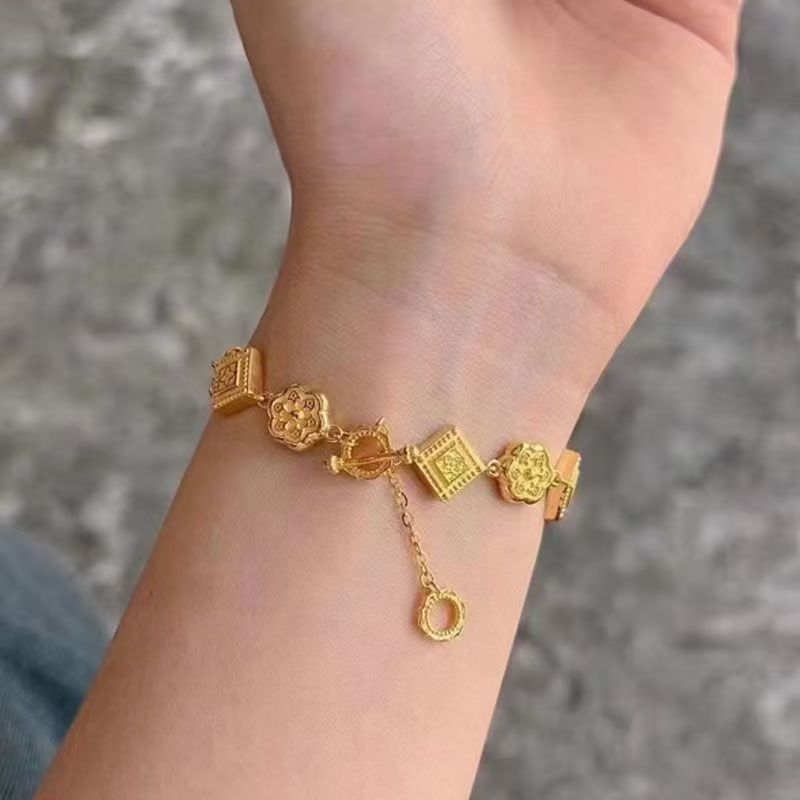 足银手链 足银盛世华彩手链款气质时尚百搭女士金色精致轻奢简约