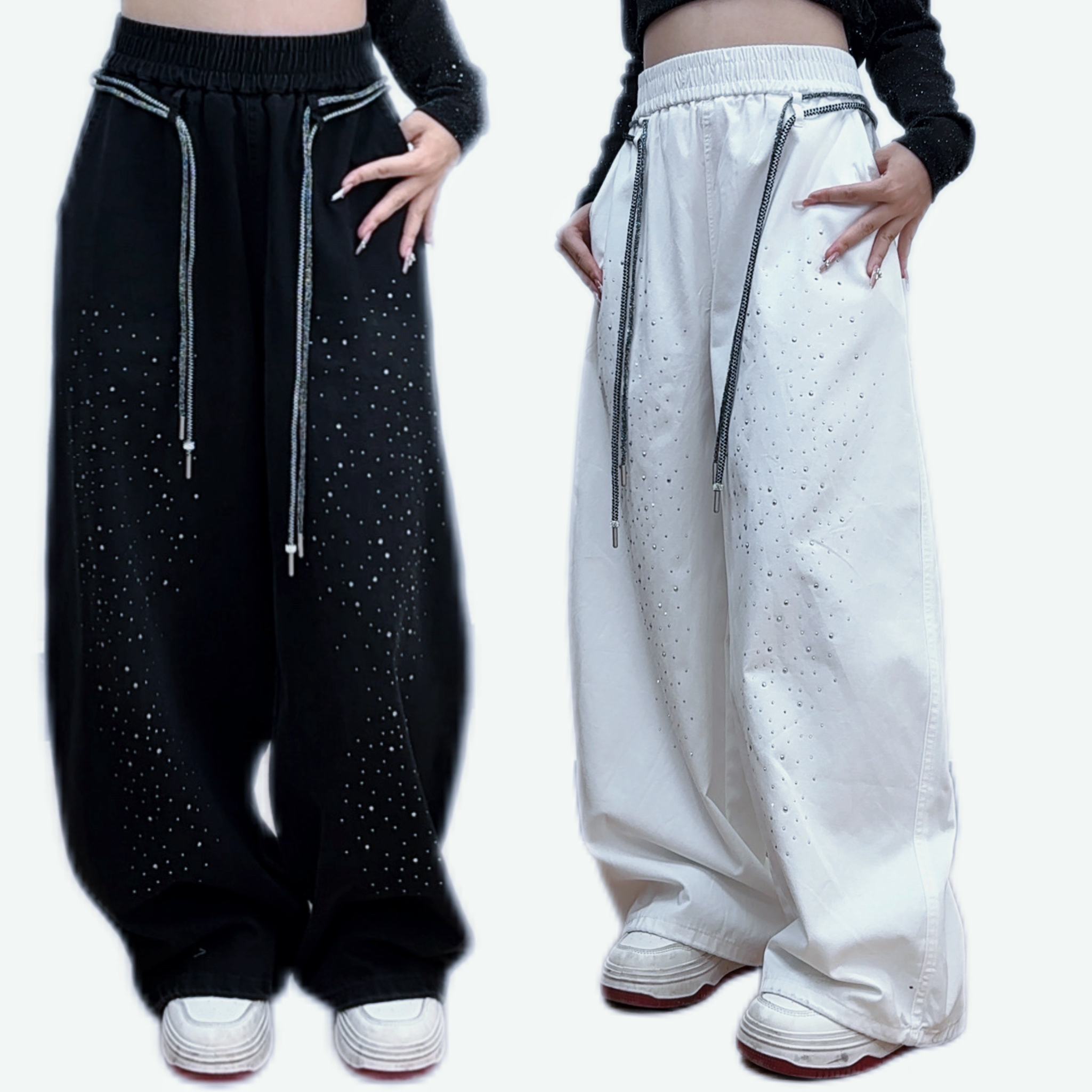 【潮酷/闪钻裤】潮牌弯刀牛仔裤阔腿裤烫钻洗闪钻长裤K902