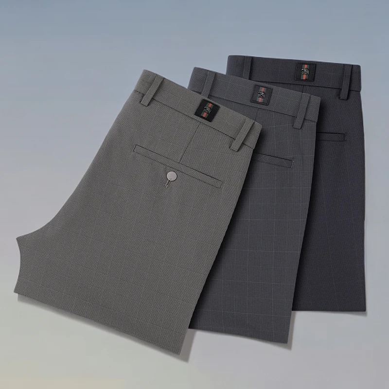 春夏季薄款大千鸟格大格子修身显瘦小直筒男士商务休闲裤男裤裤子