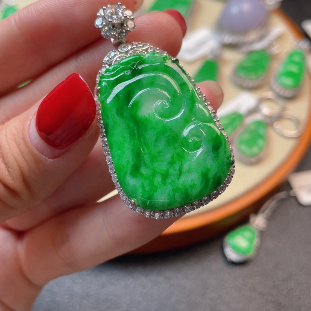 翡翠吊坠(不含链)银S925镶嵌