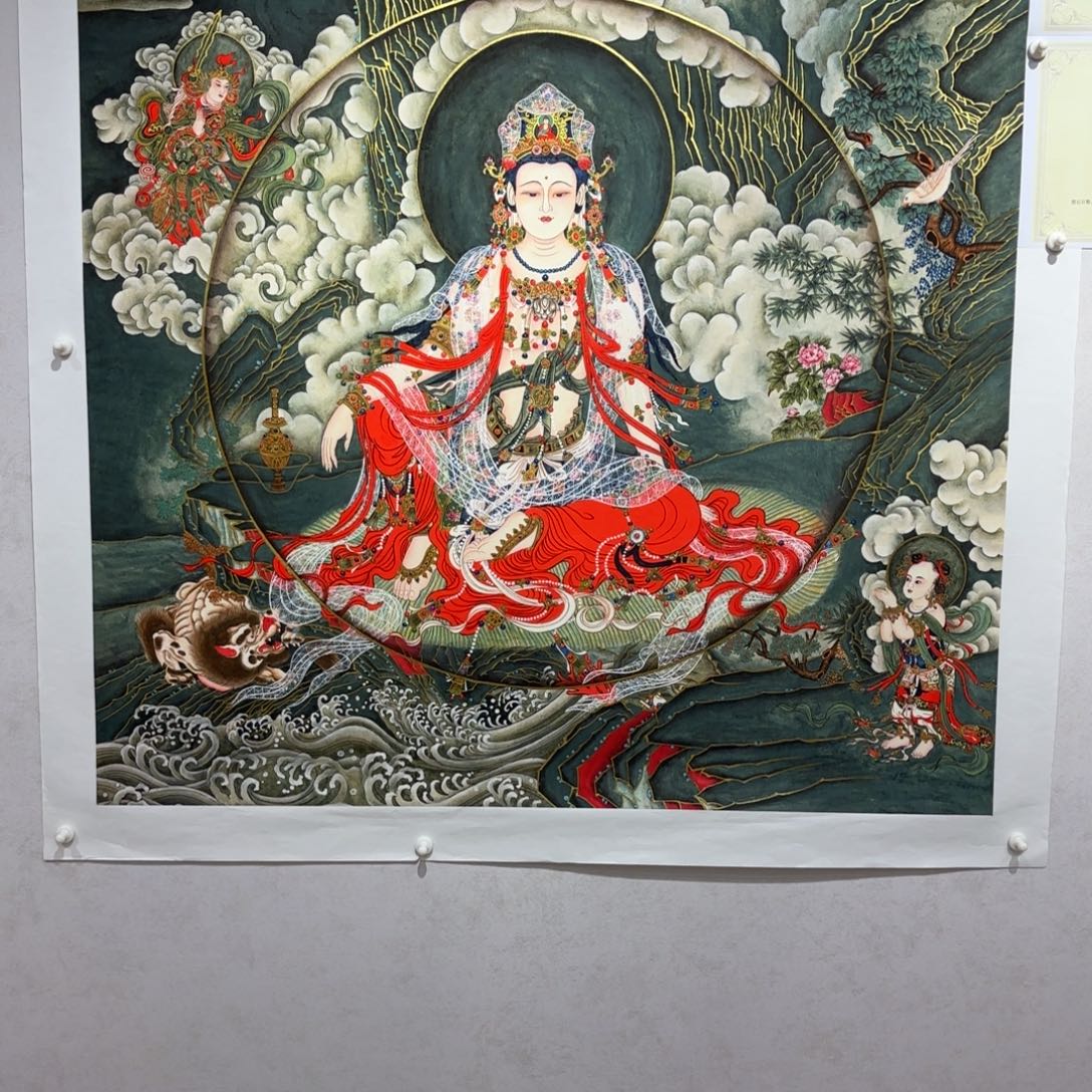 良***景国画精品四尺斗方水月观音