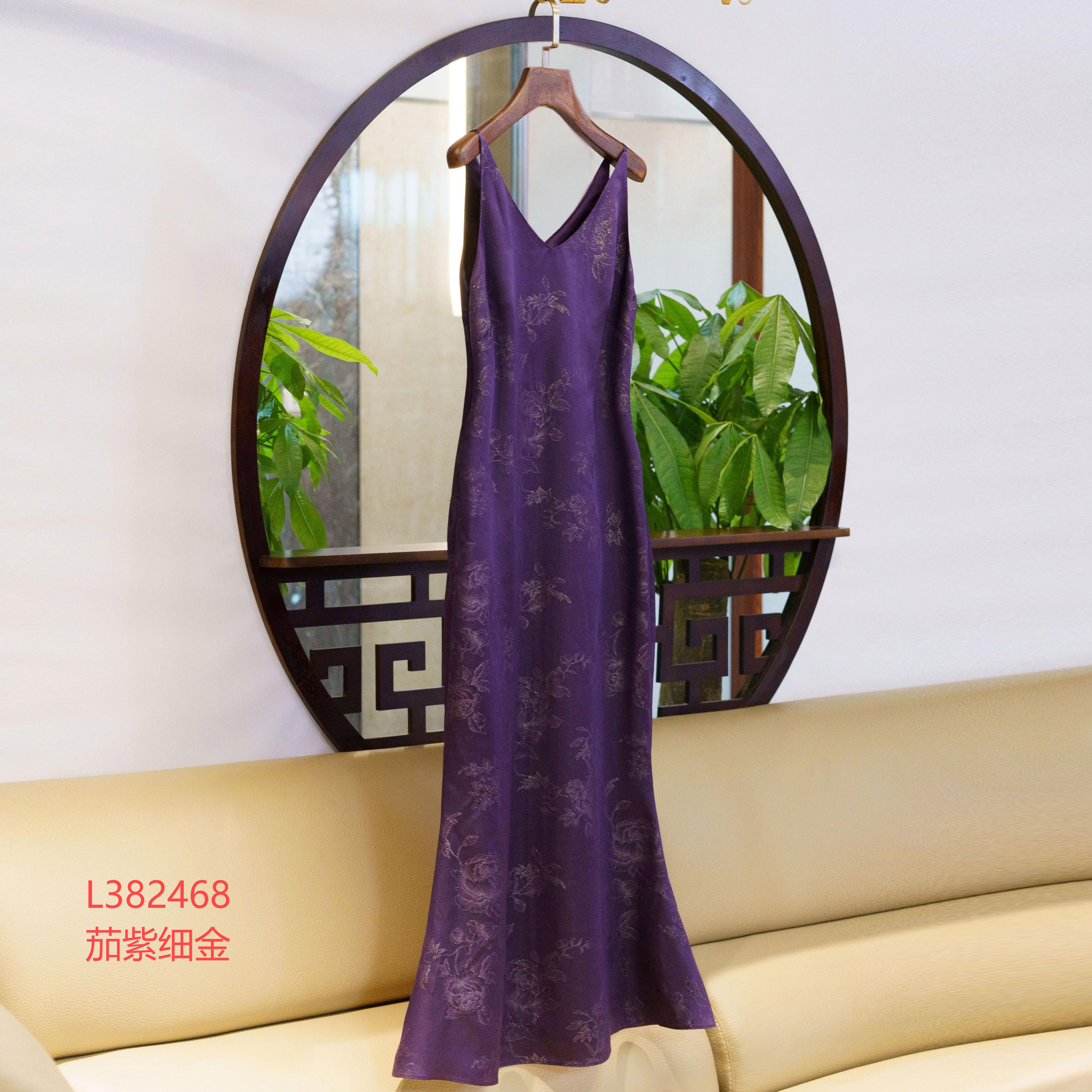 真丝提花新中式国风桑蚕丝吊带连衣裙L-382468