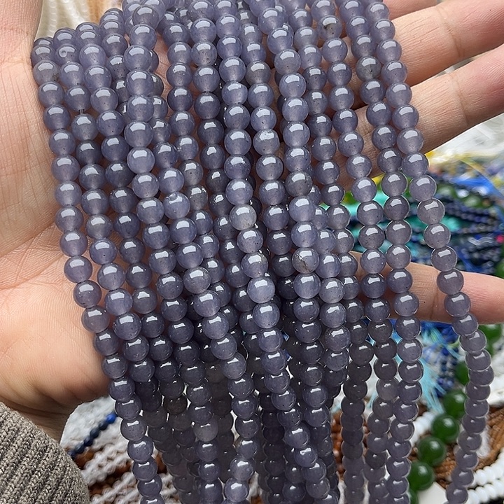 玛瑙/玉髓未镶嵌珠宝半成品2条6mm左右烟紫和田玉