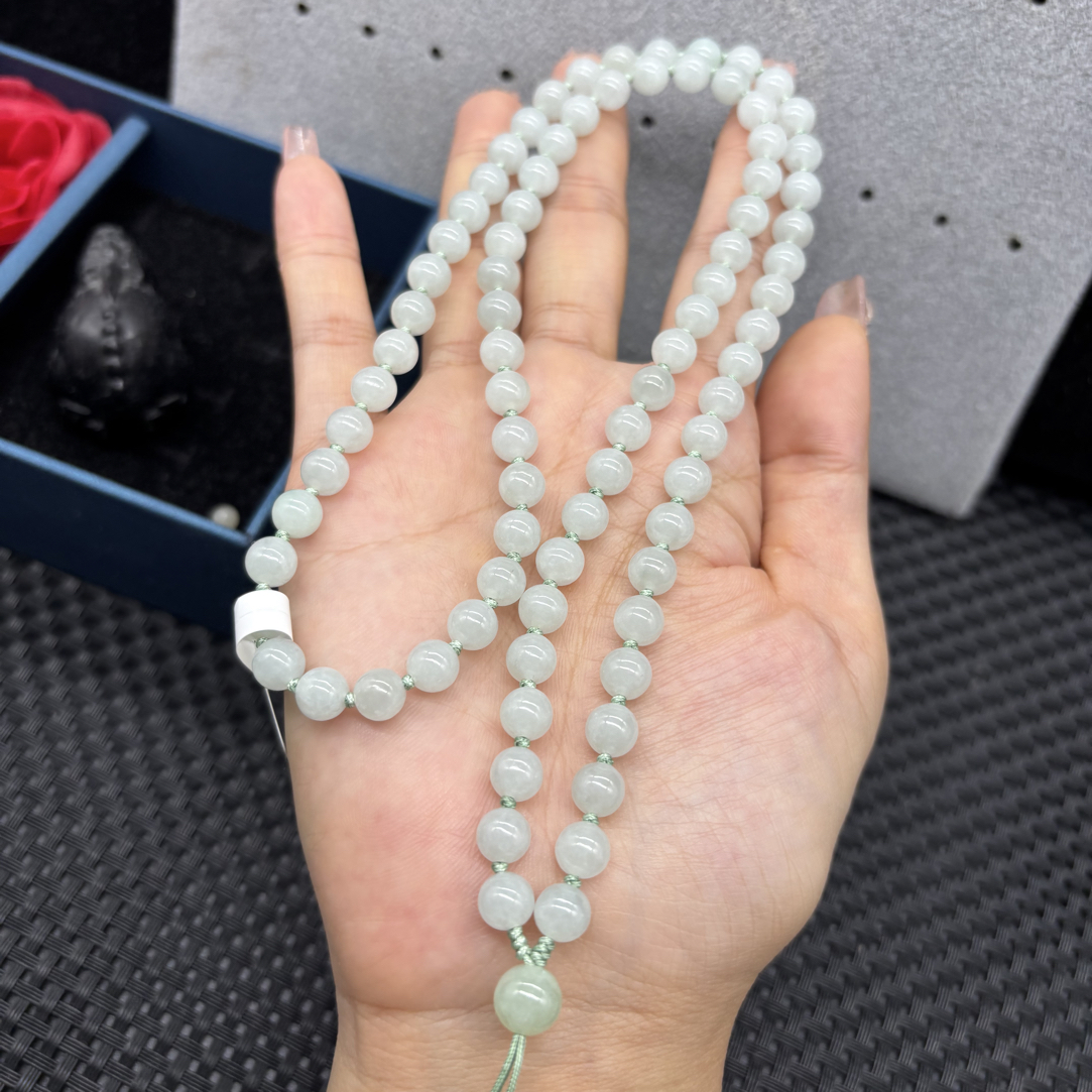 精美天然A货缅甸翡翠老坑冰种圆珠5mm玉石珠链吊坠绳项链百搭百搭