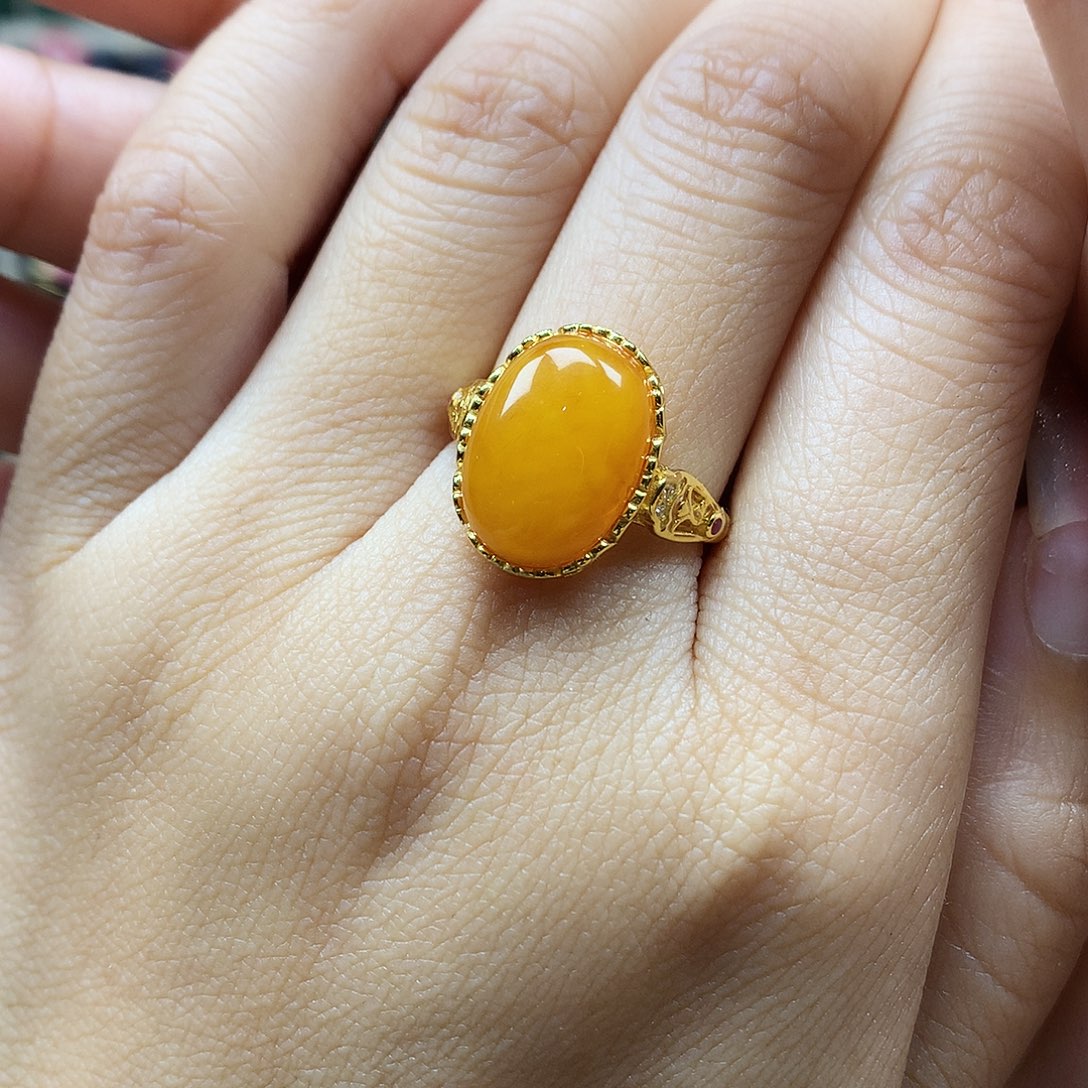 蜜蜡戒指银S925镶嵌戒指