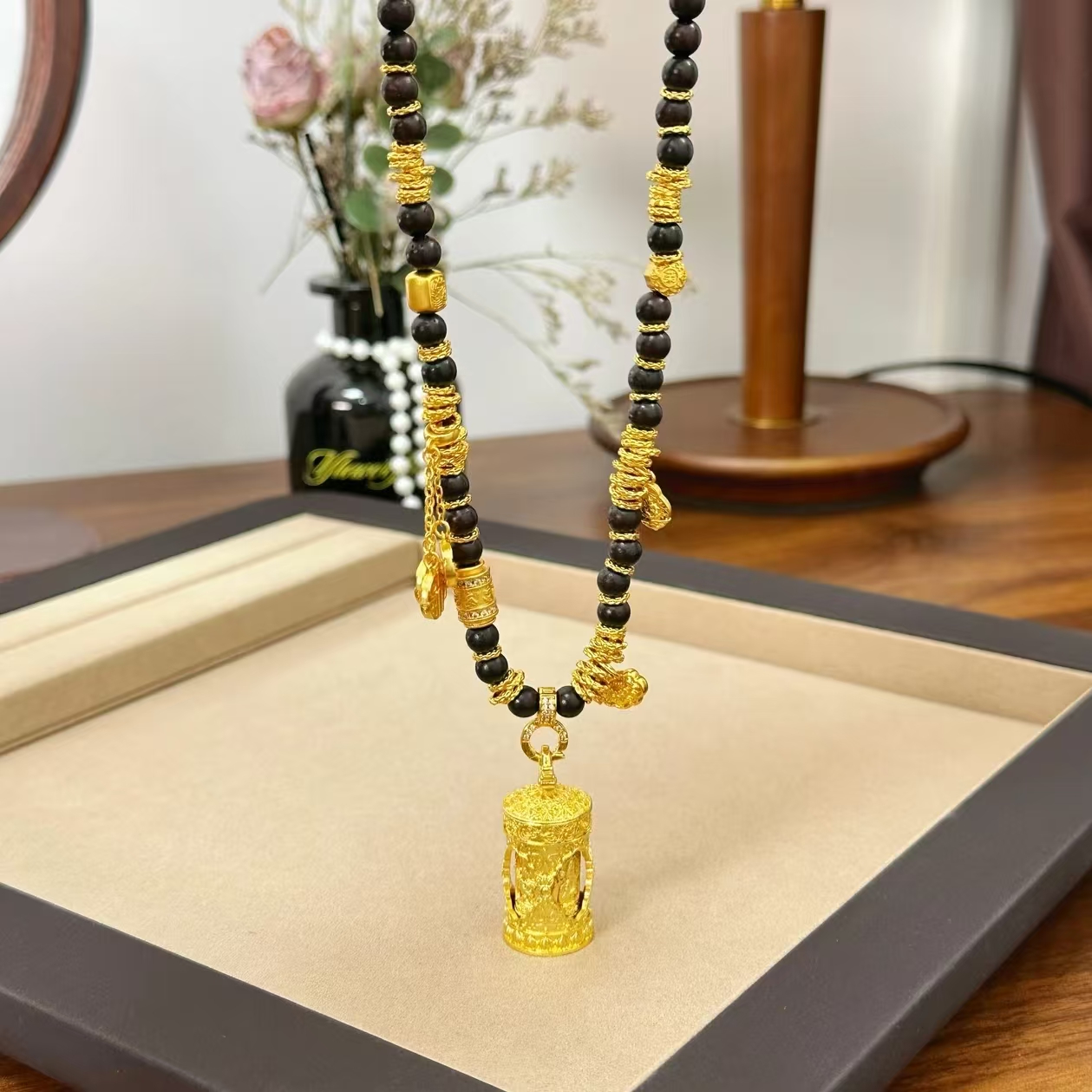 铜合金吊坠 新中式四面佛檀香盘缠项链