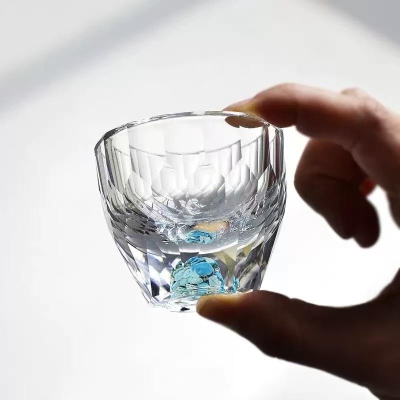 单只装功夫绿松石茶杯水晶品茗杯酒杯主人水杯玻璃杯