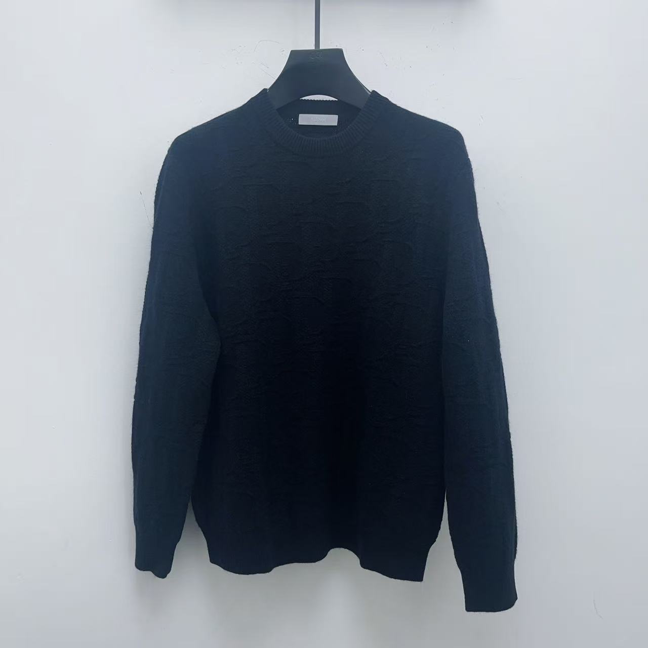 C.Dioc25秋冬男士简约休闲羊毛羊绒混纺黑色暗纹提花针织衫毛衣