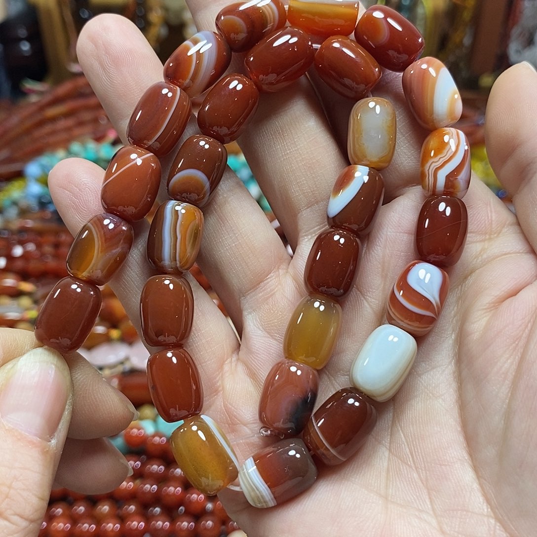 玛瑙/玉髓未镶嵌珠宝半成品玛瑙桶珠一条卡10