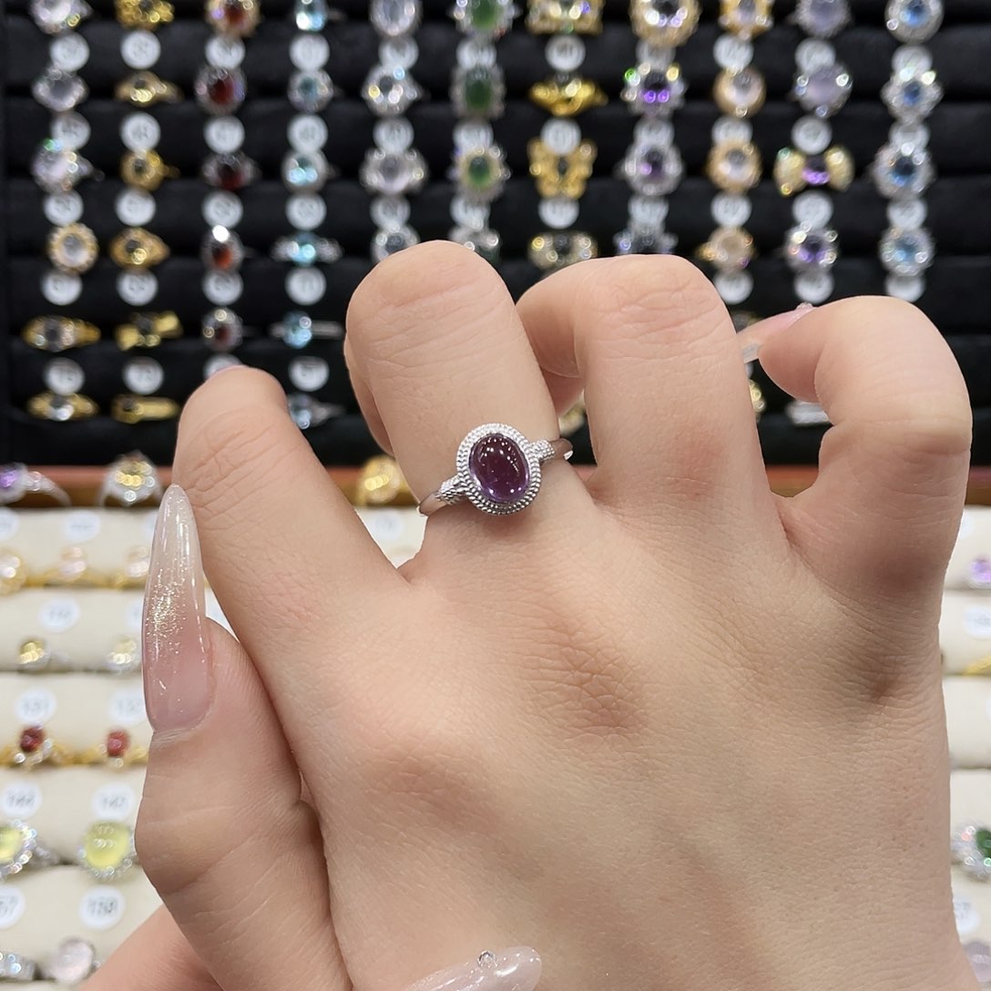 紫晶戒指女银S925镶嵌