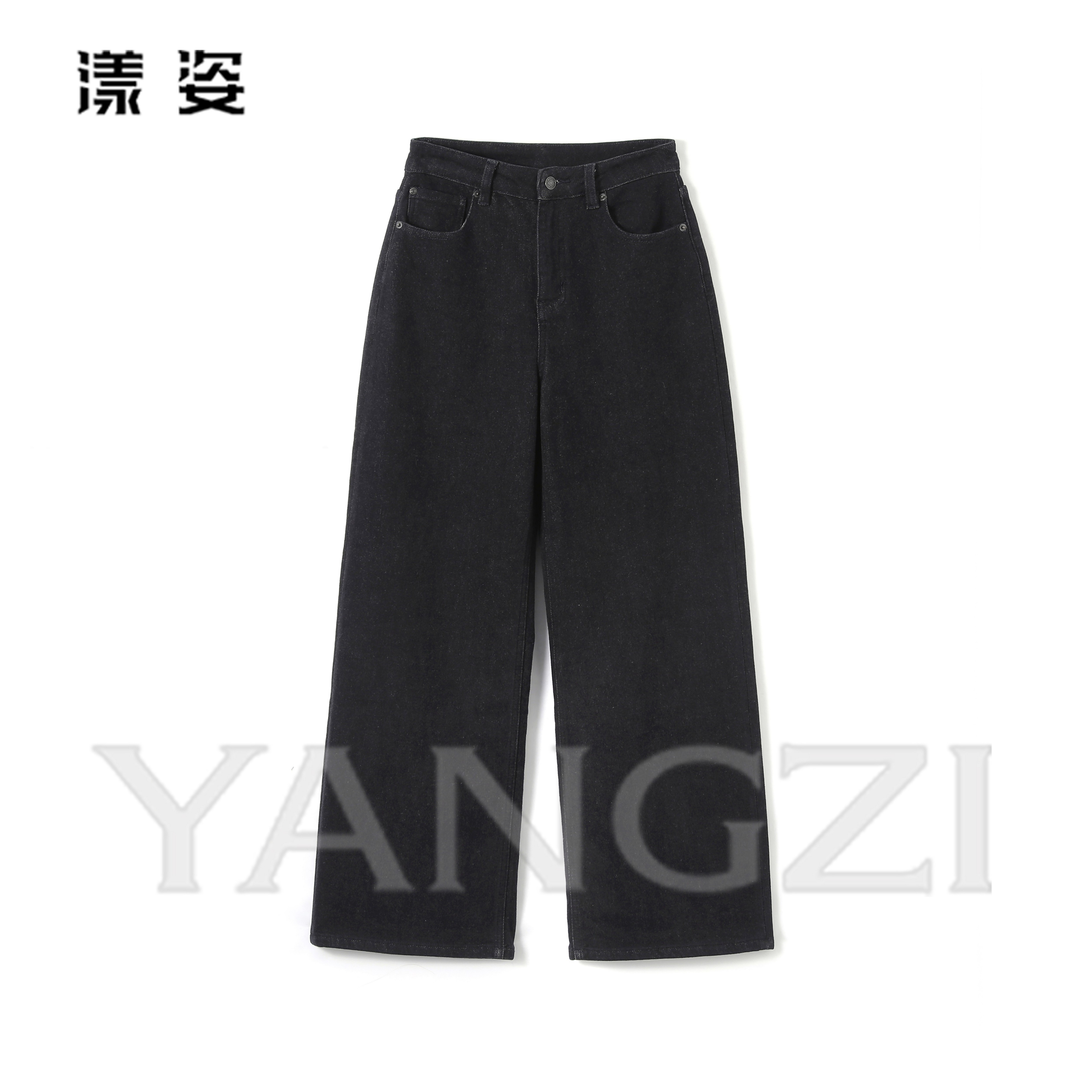 漾姿冬季新款时尚简约百搭款山羊绒深色直筒牛仔裤 251617