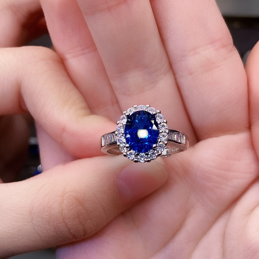 戒指银S925镶嵌蓝宝石