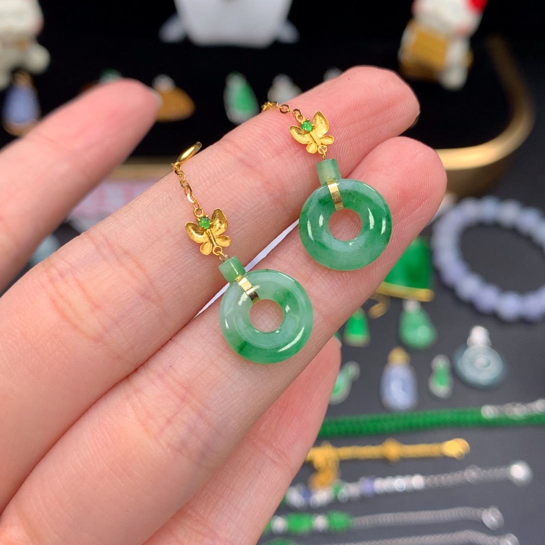 翡翠18K金镶嵌挂件48小时鉴赏期 退货不扣服务费