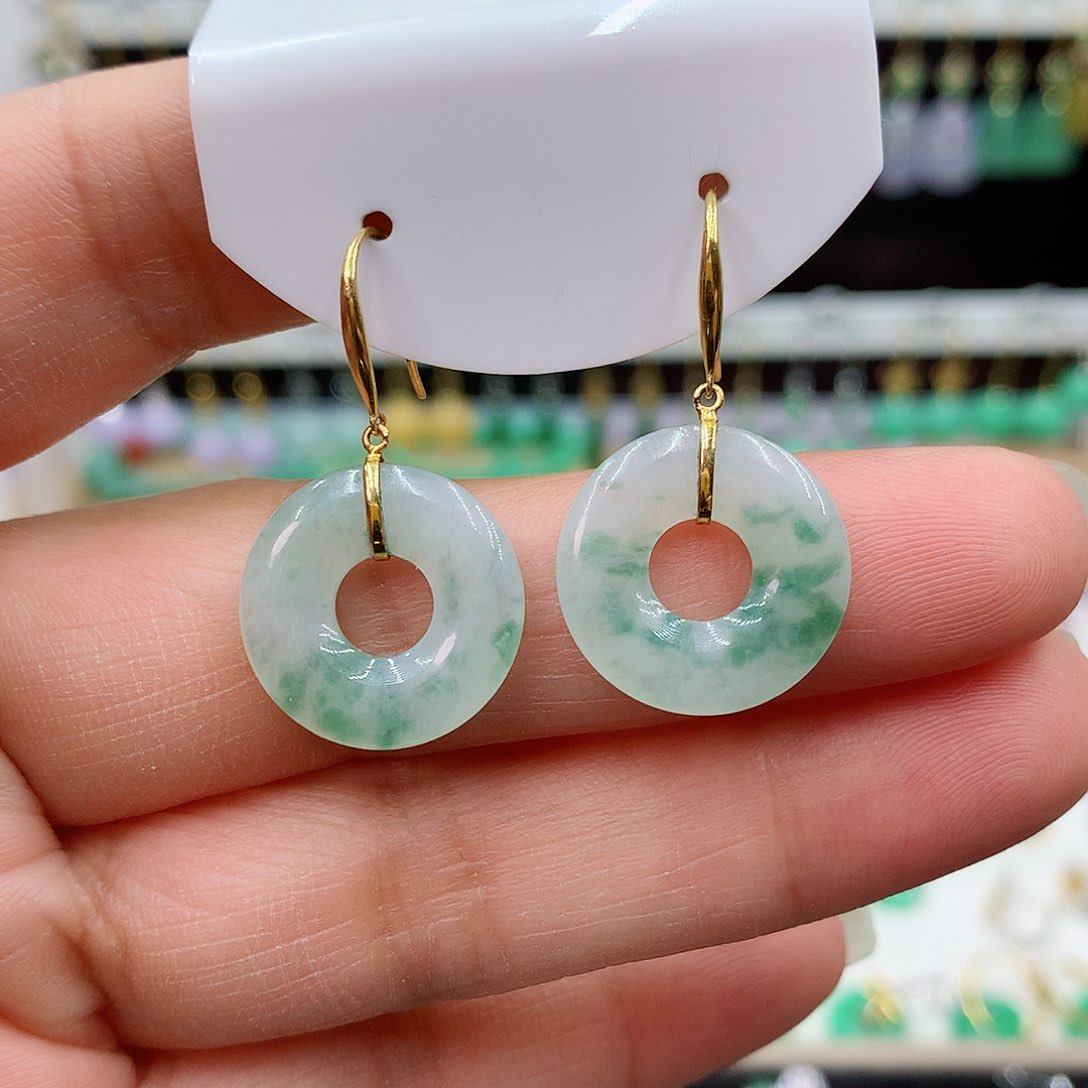 翡翠耳饰18K金镶嵌的