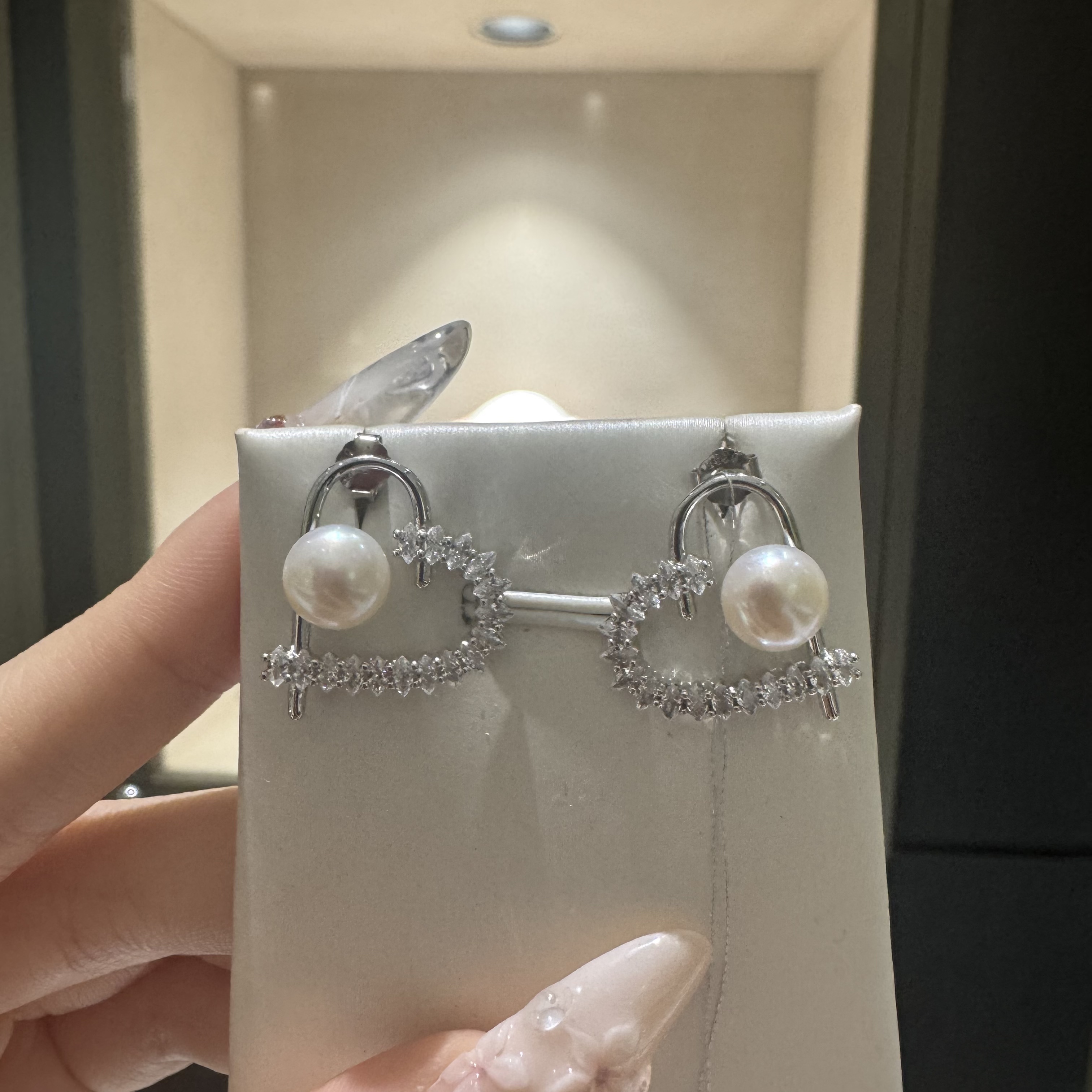 【糯糯精选】心心相依 银s925淡水珍珠耳钉 7-8mm