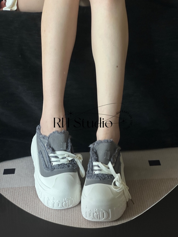 RH Studio 小个子增高显瘦厚底老爹鞋松糕软底半拖休闲帆布鞋