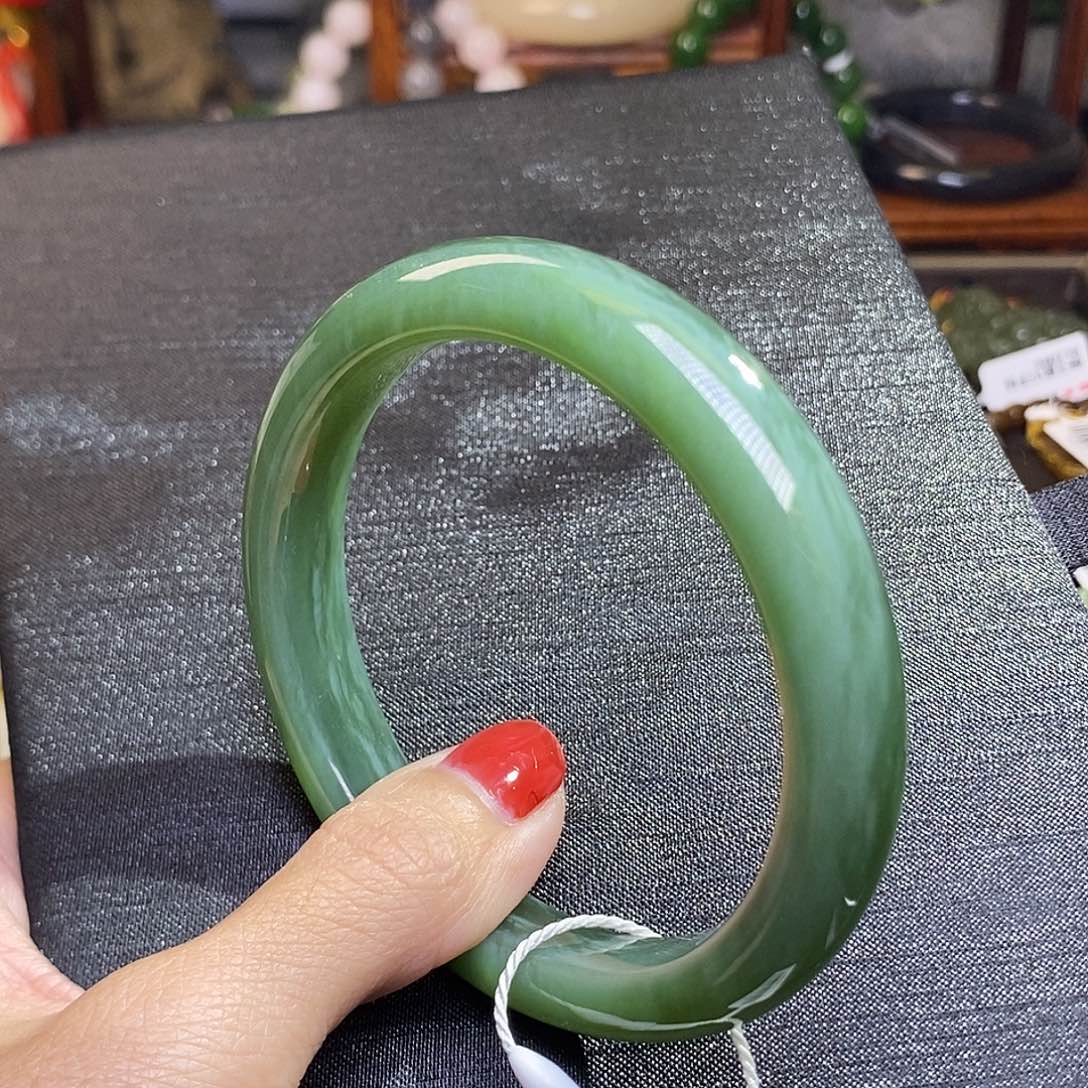 和田玉碧玉猫眼手镯59.7圈口未镶嵌