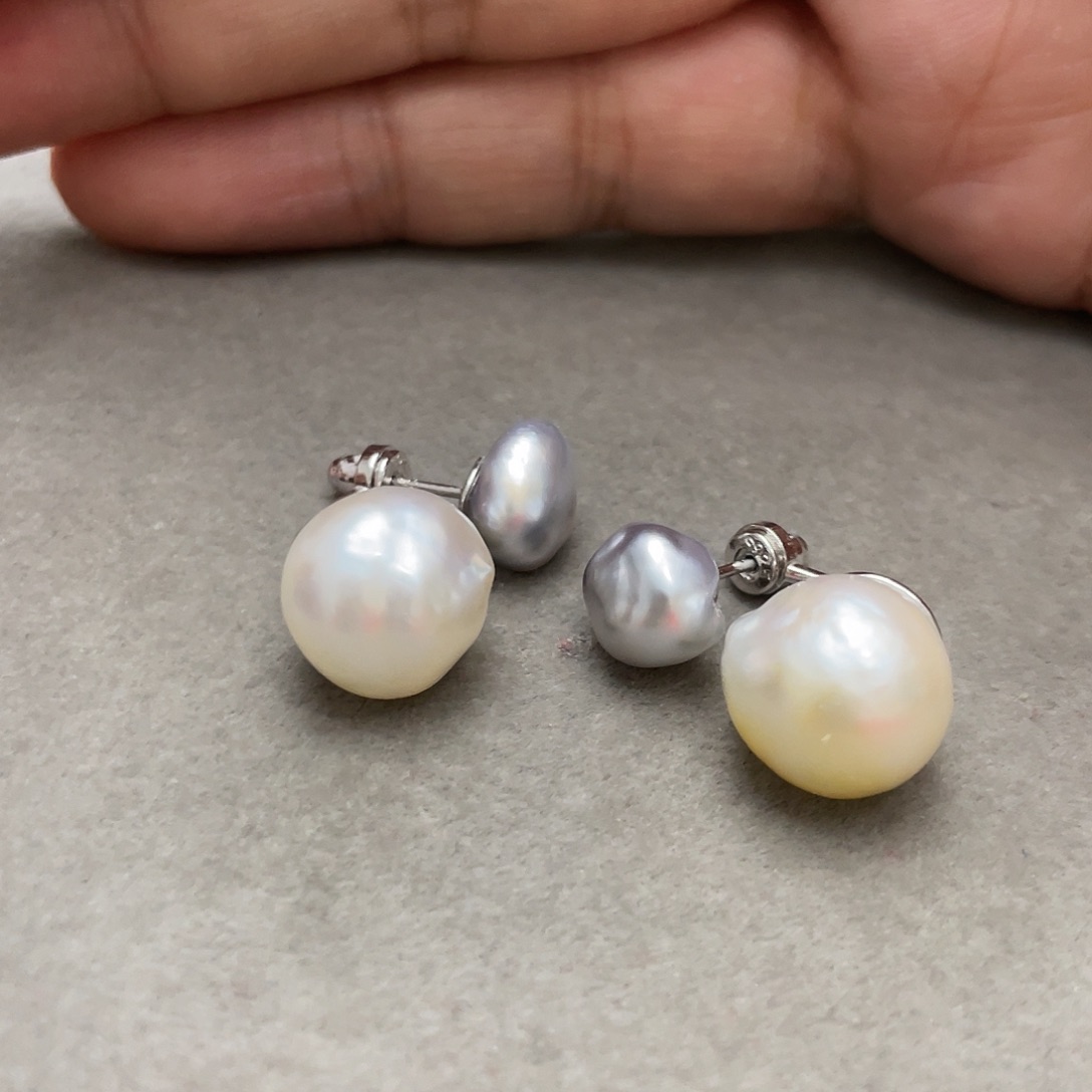 安***娜海水珍珠耳饰银S925镶嵌