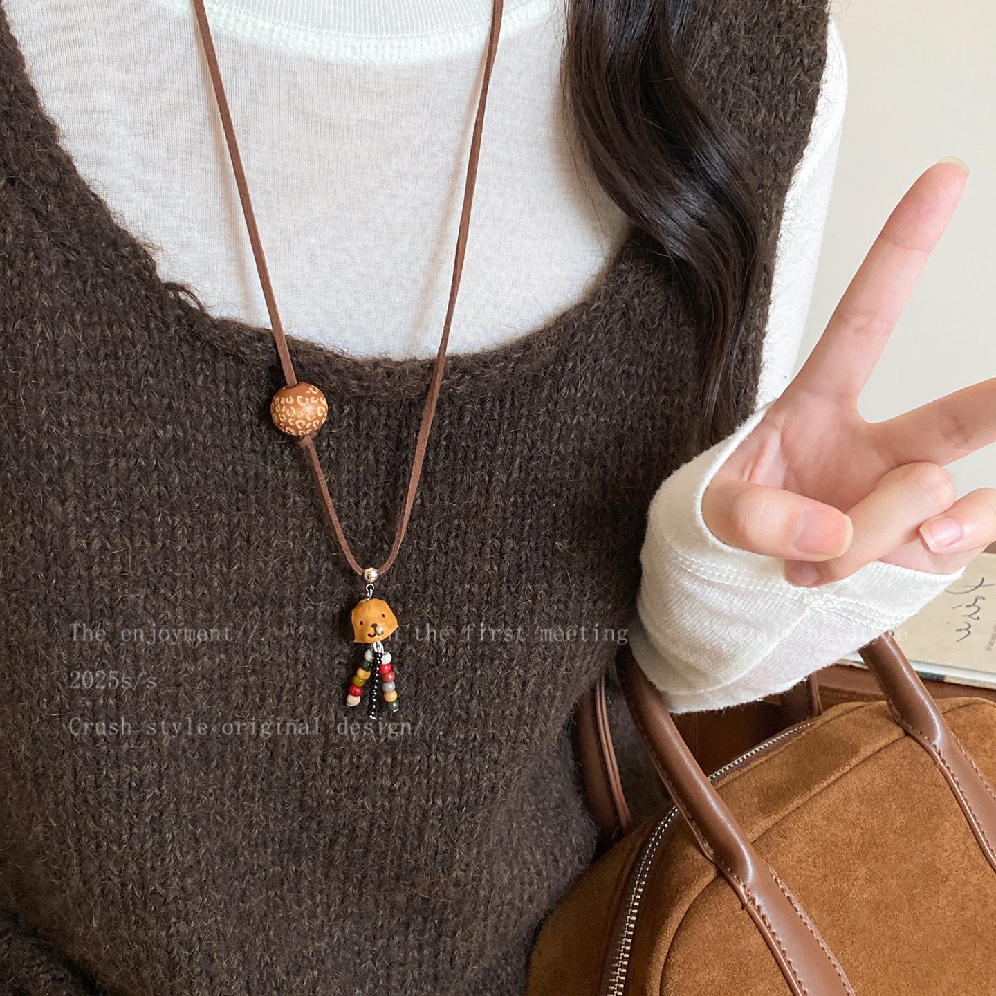 铜合金项链 梅姐饰品7 萌宠可爱~棕色小狗流苏项链女小众设计配饰