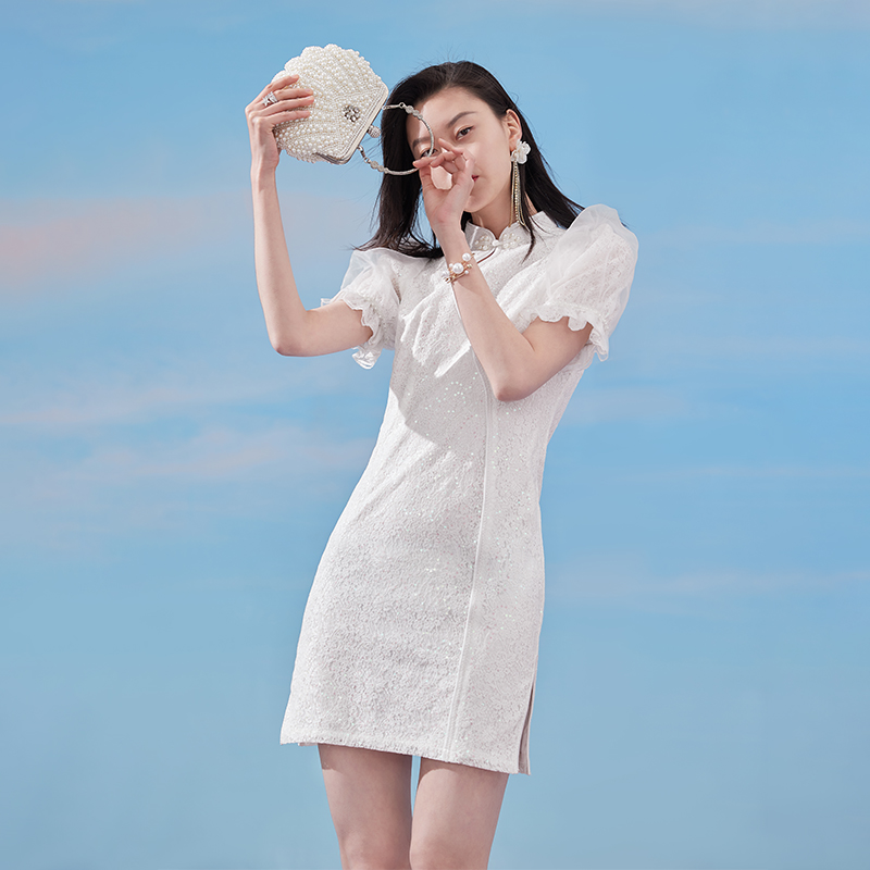 【媛媛女王专享】小个子白色旗袍女新中式高端P21TQ2428