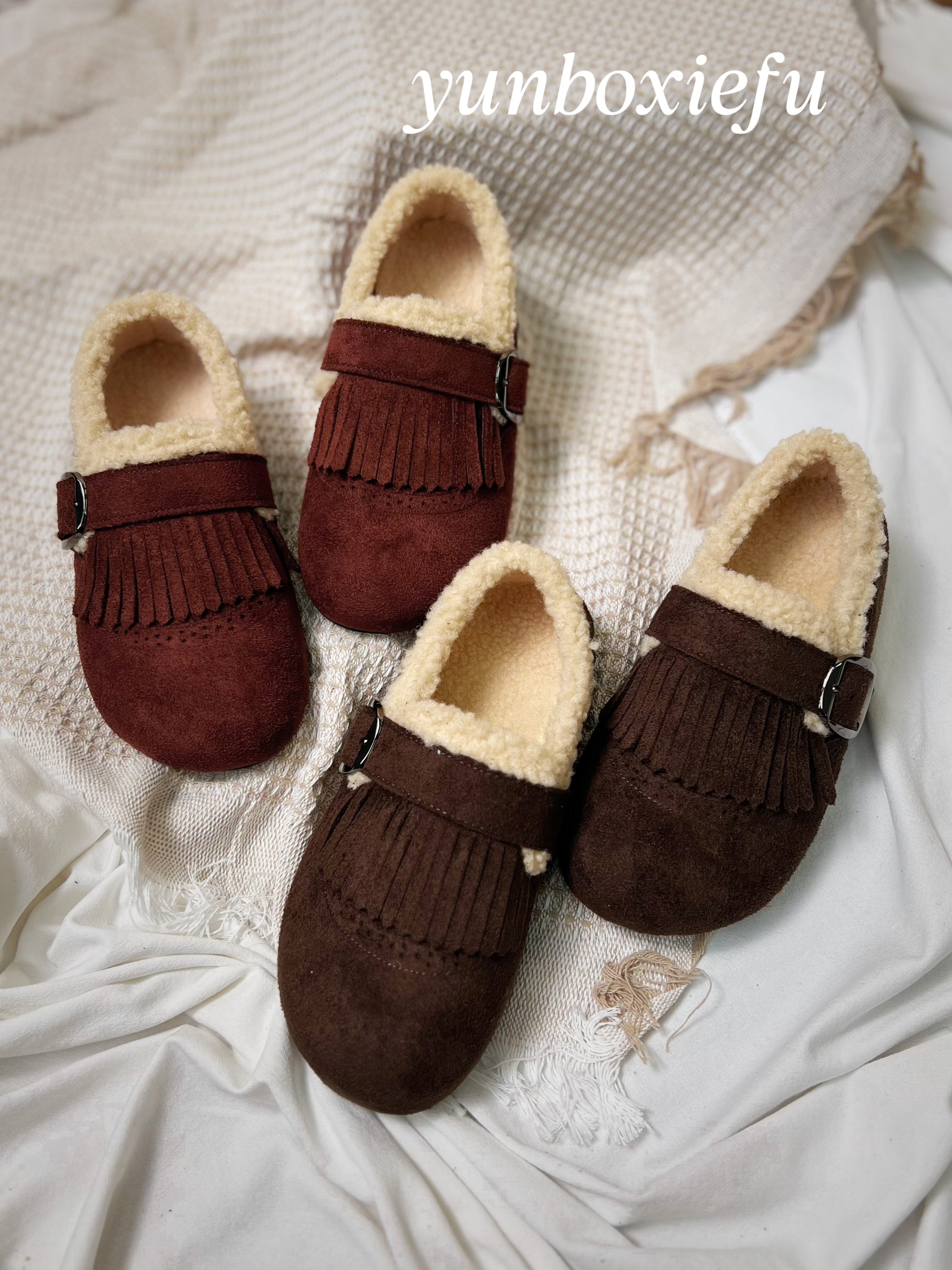 休闲风棉鞋秋冬加绒博肯女鞋纯色冬季英伦风防滑66-75