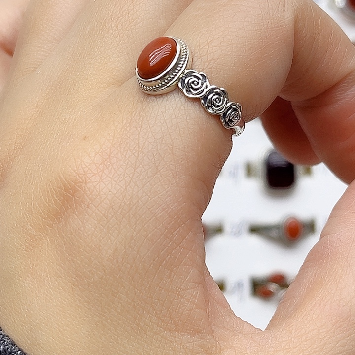 玛瑙/玉髓戒指银S925镶嵌925银