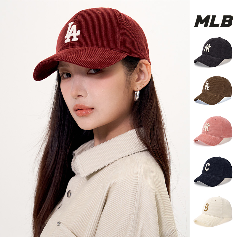 MLB韩国专柜正品 男女情侣大logo百搭灯芯绒休闲棒球帽25冬季