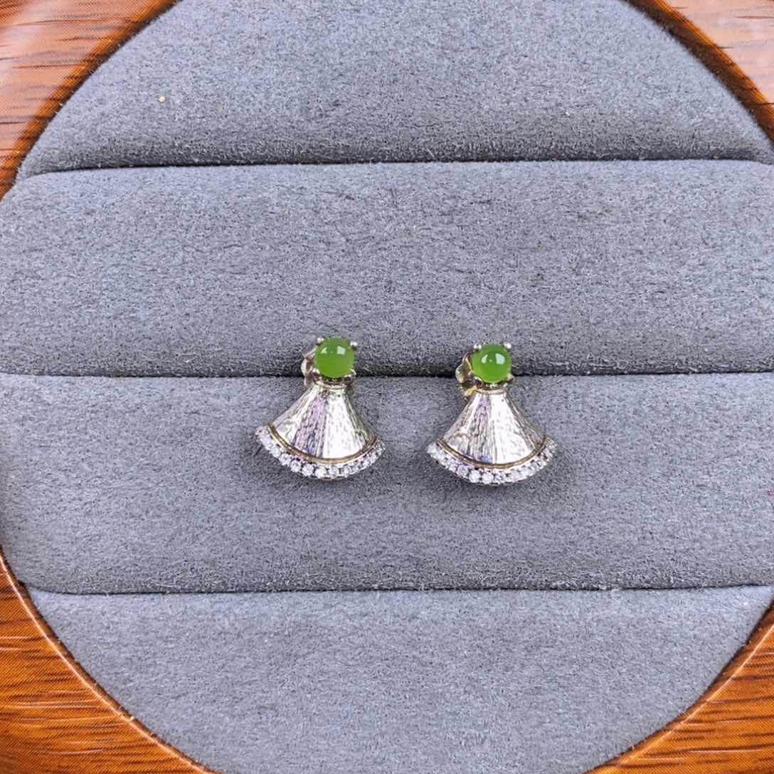 和田玉（碧玉）耳饰银S925镶嵌