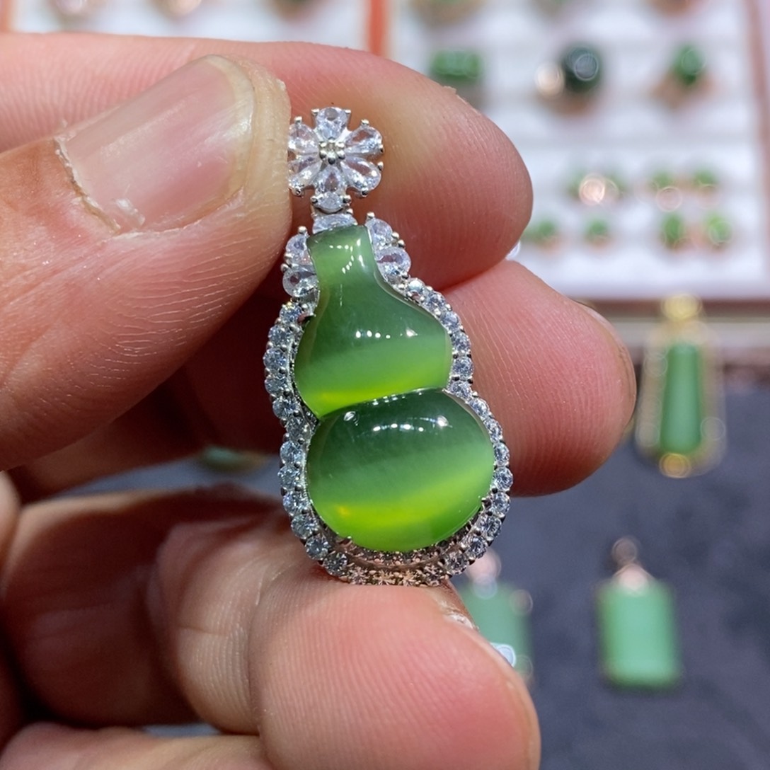 和田玉（碧玉）吊坠(不含链)银S925镶嵌