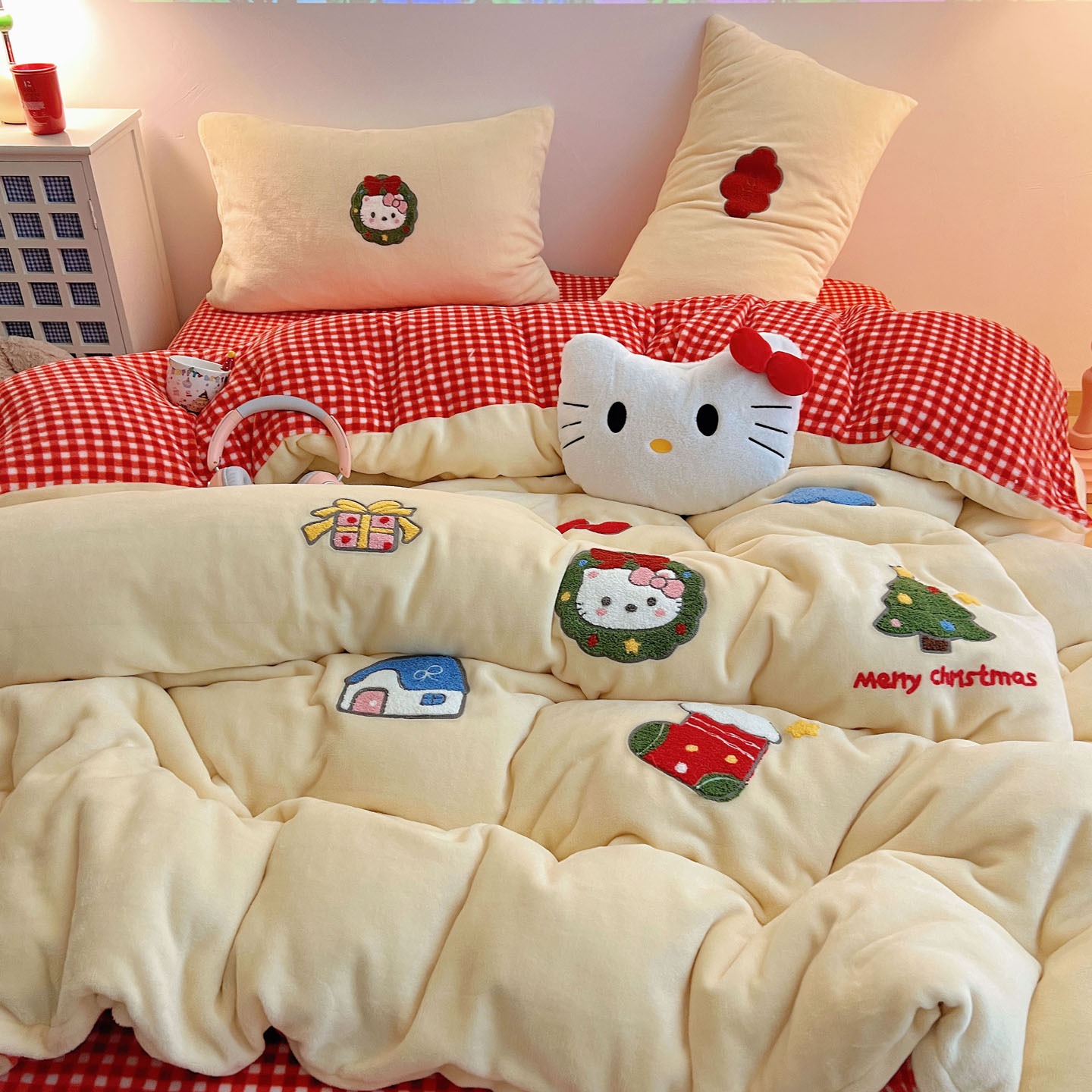 加厚毛巾绣牛奶绒床品秋冬季四件套可爱卡通加绒保暖单人三件套