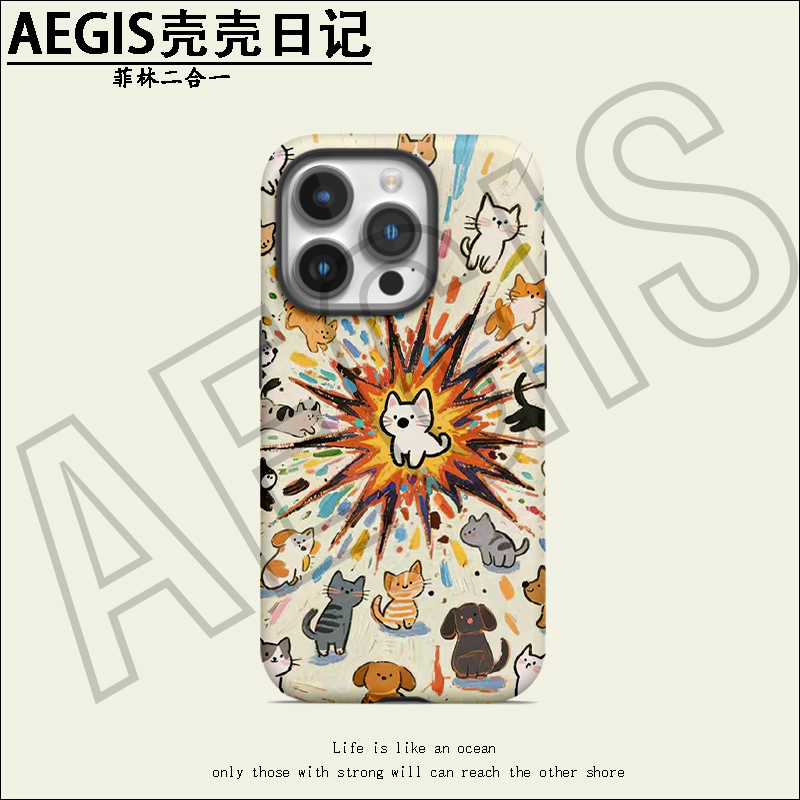 彩色爆炸猫猫菲林二合一防摔手机壳适用于苹果17pro小米手机