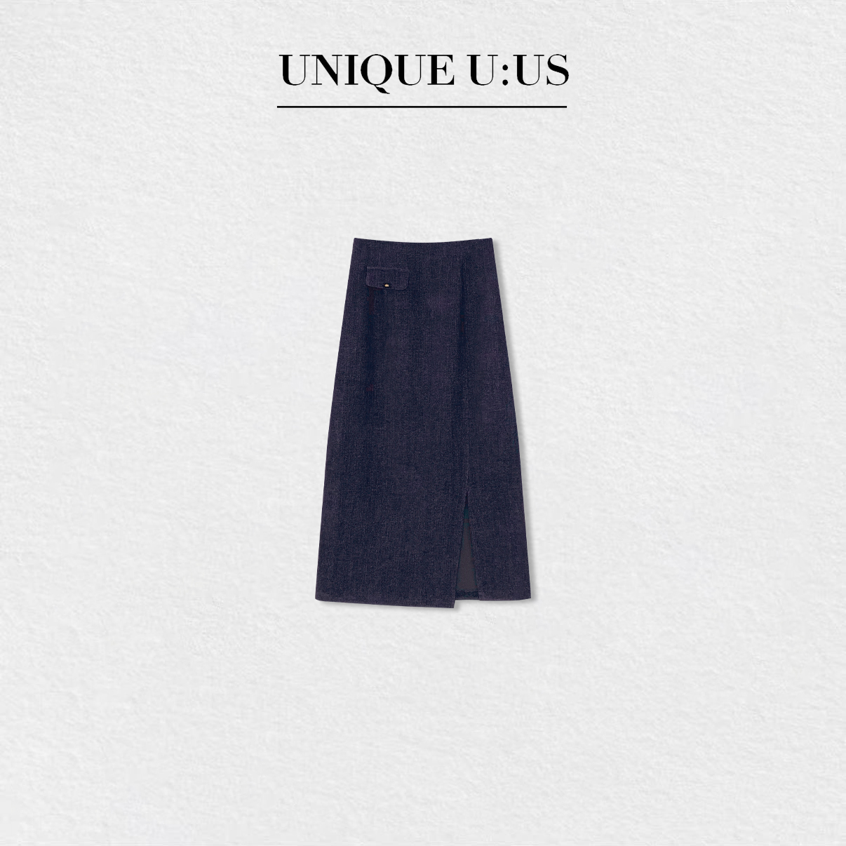 【梦梦】蓝调时刻新款简约经典高腰藏青色百搭遮肉半身裙2511052