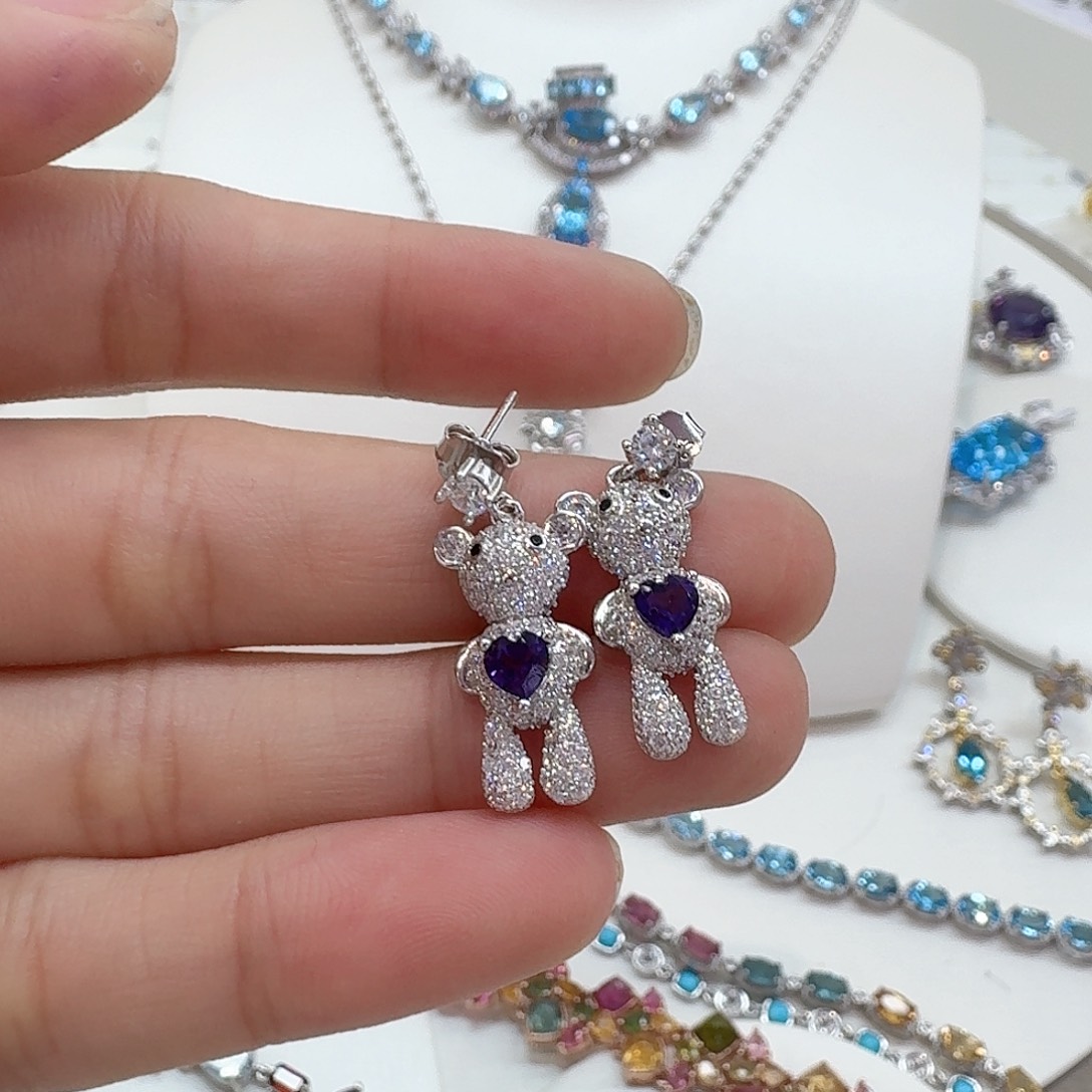 水晶耳饰银S925镶嵌—-623