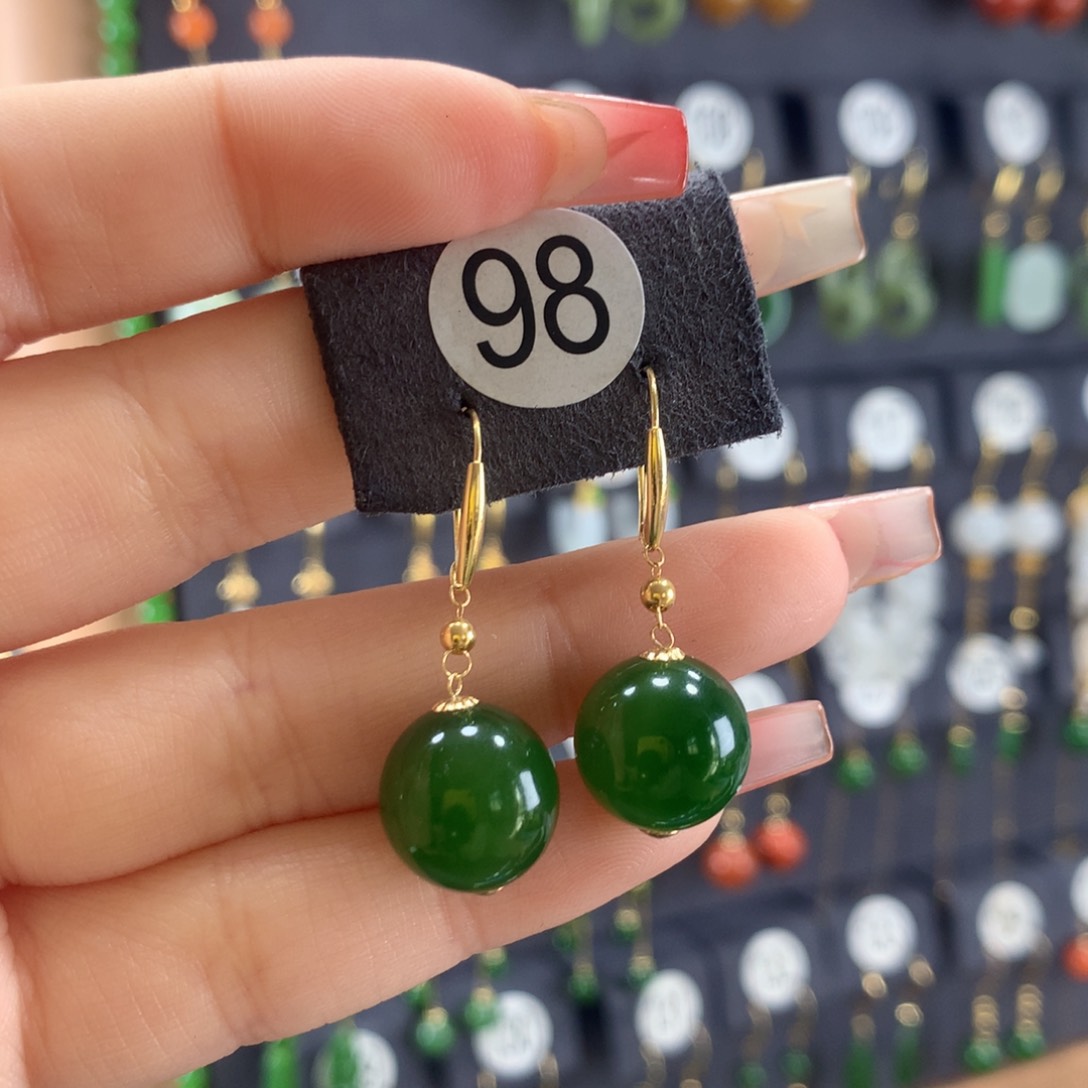 和田玉耳饰18K金镶嵌