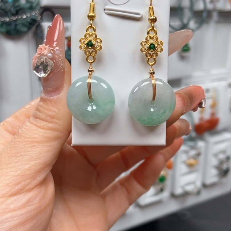 【闪购商品】翡翠耳饰银S925镀金镶嵌