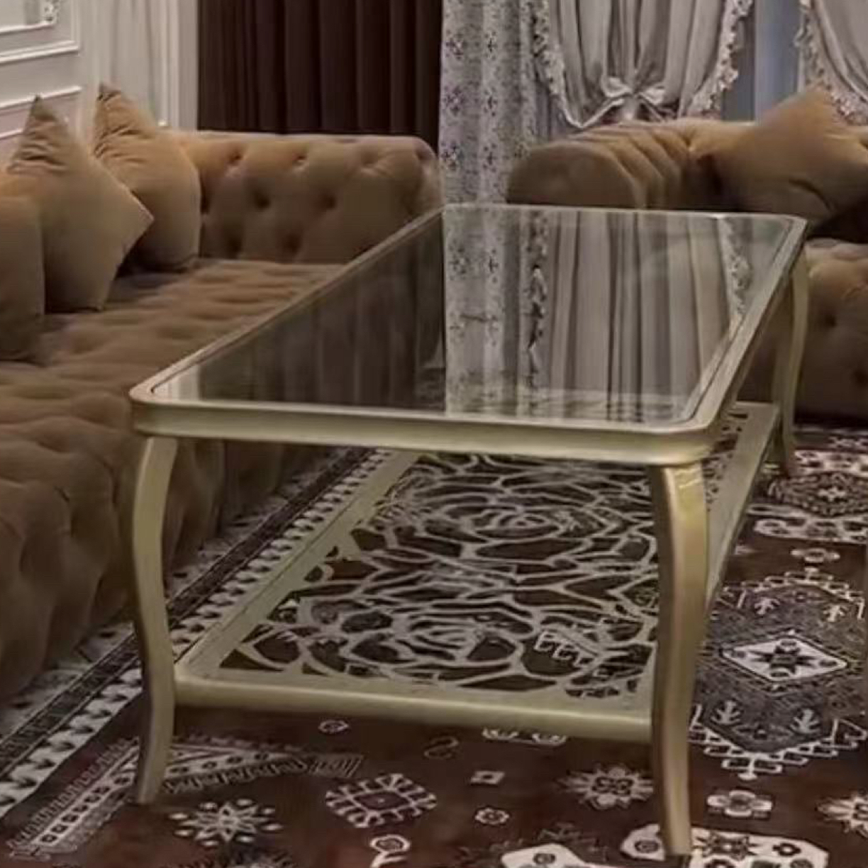 钢化玻璃实木茶几