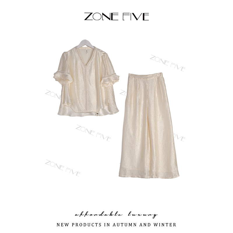 zonefive法式休闲风时尚套装设计师裤子上衣简约套装女装