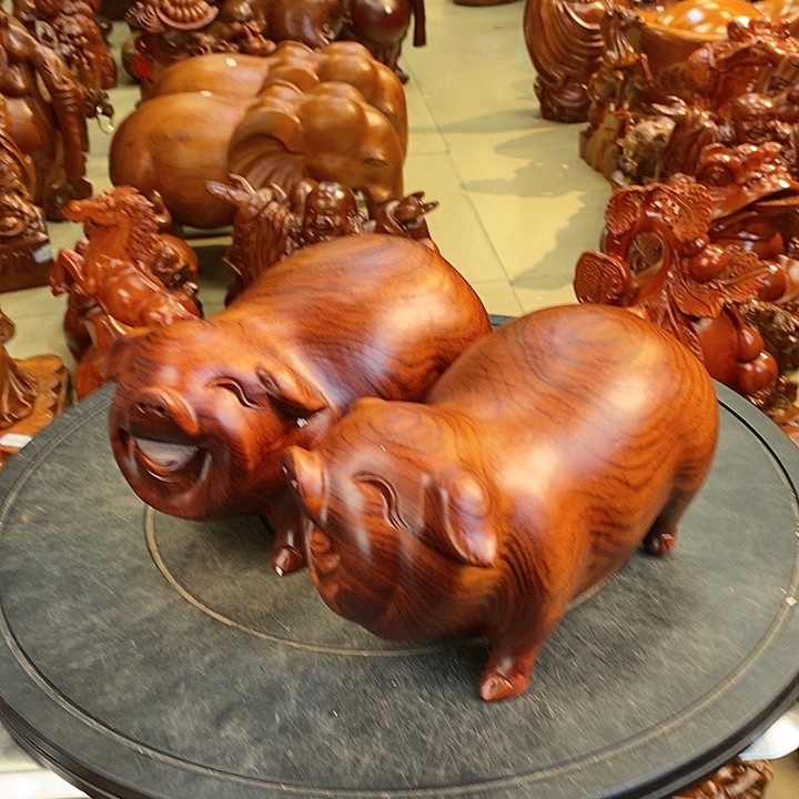 大果紫檀（缅甸花梨）缅甸花梨木猪一对