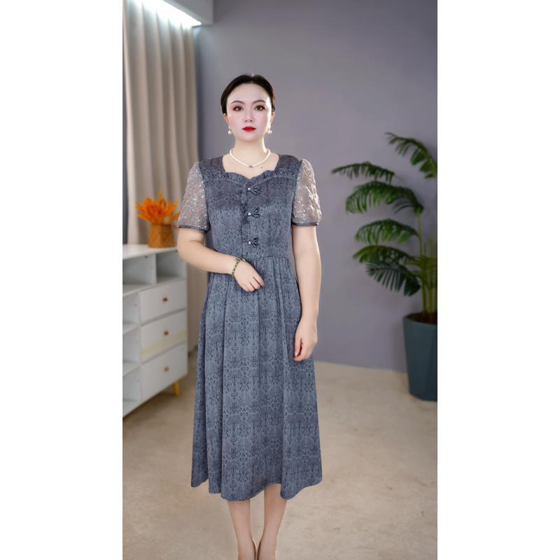 2025爆款妈妈装轻奢高级感洋气遮肚子时尚百搭显瘦女士夏季连衣裙