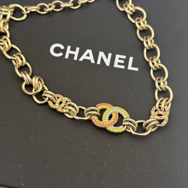未使用 Chanel/香奈儿 欧美风彩钻彩虹金色颈链项链 23C/AX0424
