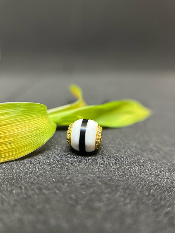 【雲境文玩】珠改黑白镶蚀一线药师镶嵌顶珠配珠文玩配饰9✖️10