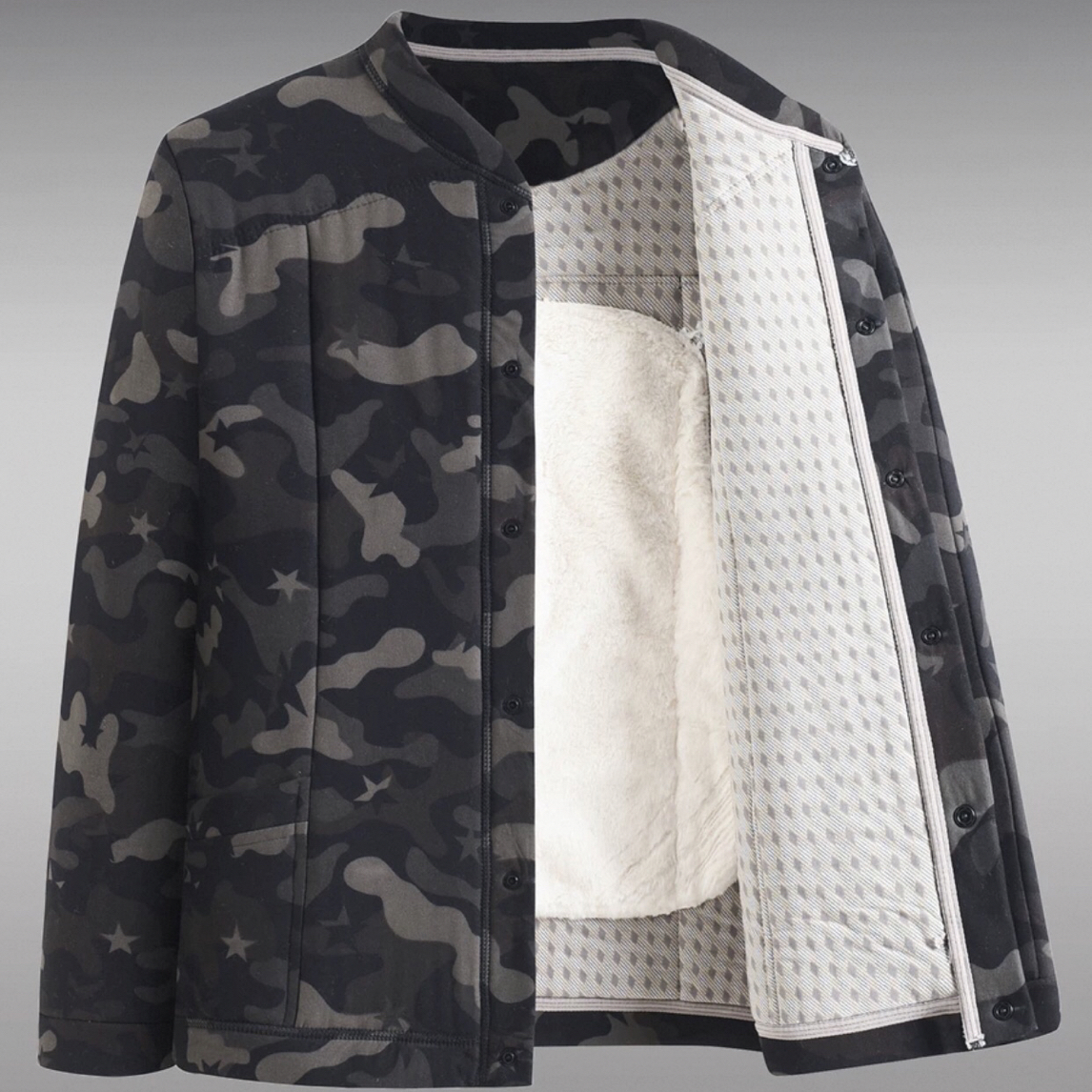 男士冬季加厚保暖加热片爸爸装防寒棉袄外套条纹棉服居家内胆迷彩