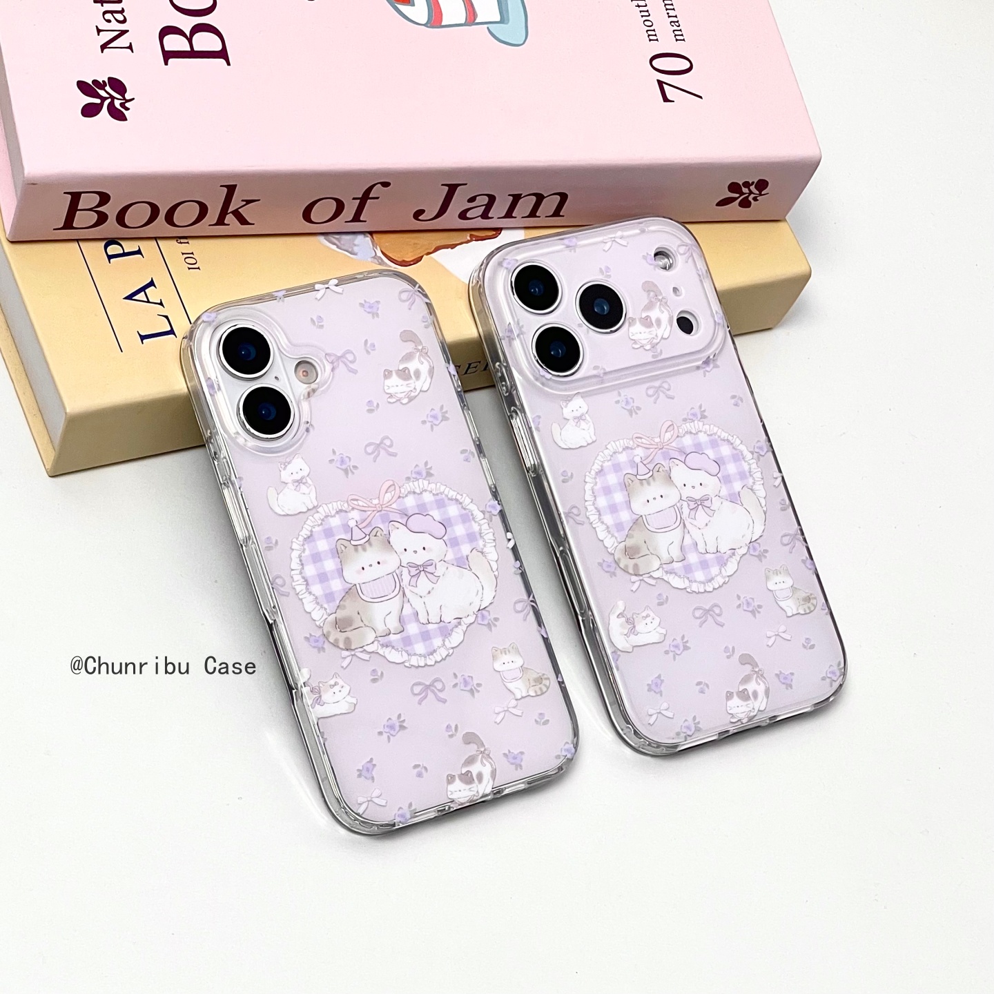 温柔紫色花朵蝴蝶结爱心猫咪适用苹果17/16promax手机壳15/14/13