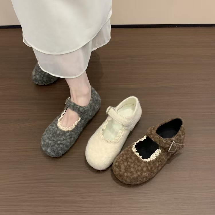 法式蕾丝花边玛丽珍鞋保暖浅口防滑女鞋鞋子女款爆款阔腿裤必备鞋
