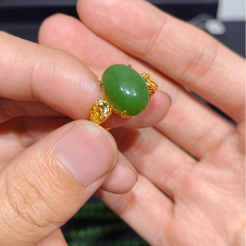 【闪购商品】和田玉（碧玉）戒指银S925镶嵌