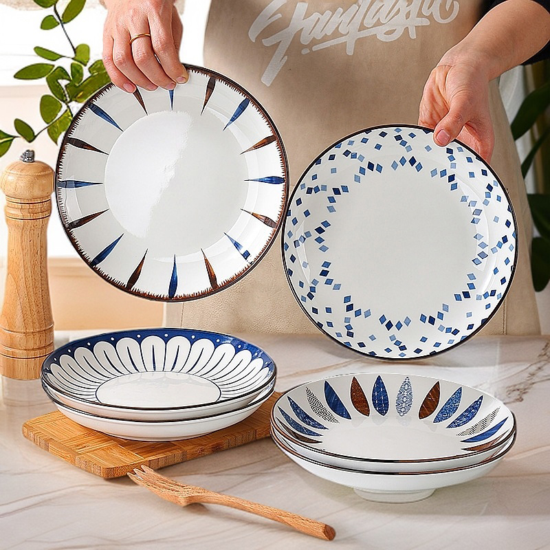 【孟垣】新中式8英寸饭盘6个颜色随机陶瓷釉下彩菜碟子创意饭盘ins