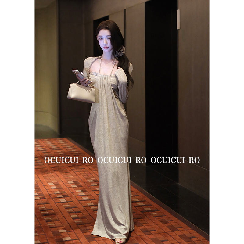 CUI CUI 崔崔【布拉安妮】高腰连衣裙套装秋冬裙针织收腰法式褶皱