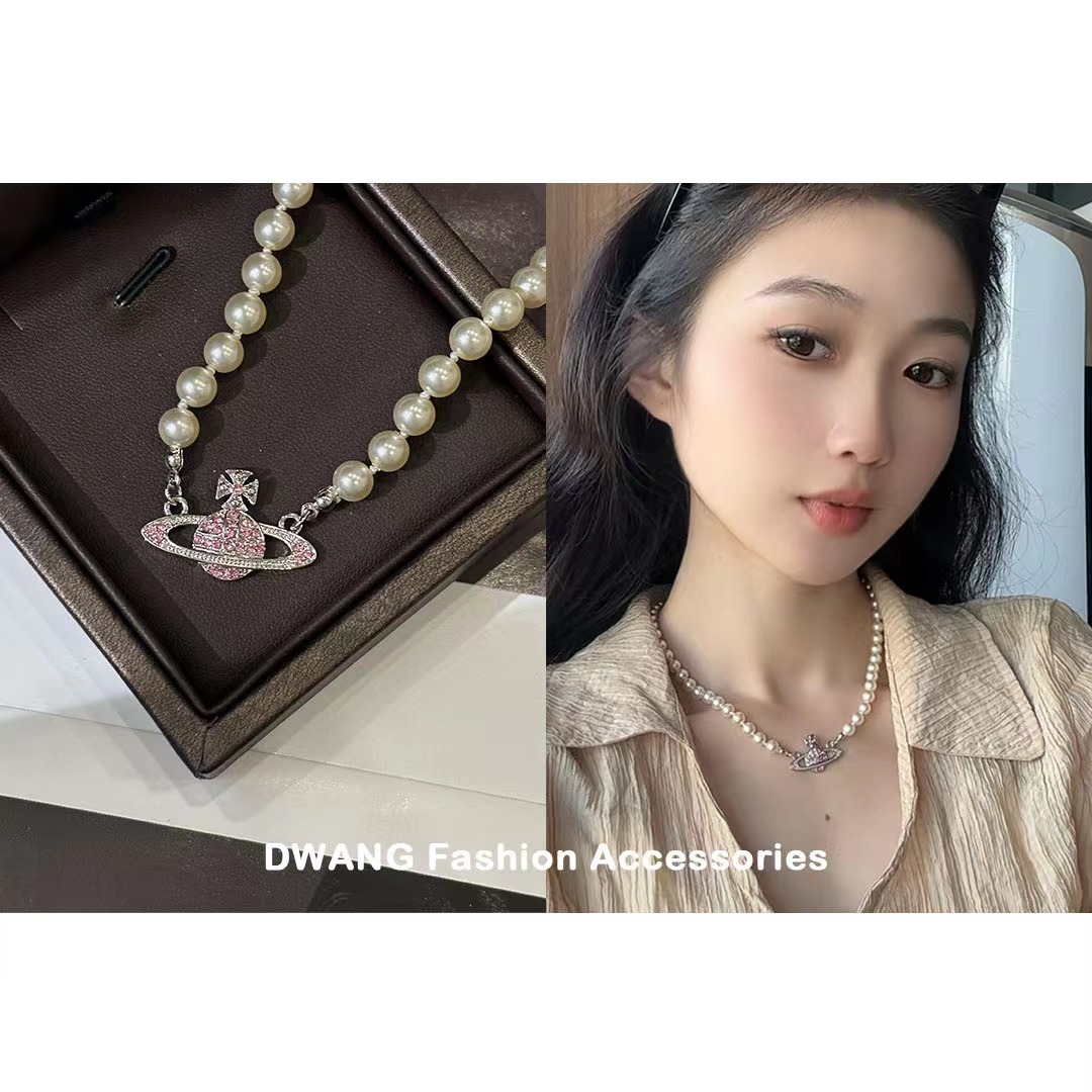 铜合金仿珍珠项链 【DVWN 专属】土星粉钻贝珠项链